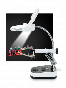 Третья рука для пайки с подсветкой , универсальный держатель на подставке с лупой 2 руки OT-INL44